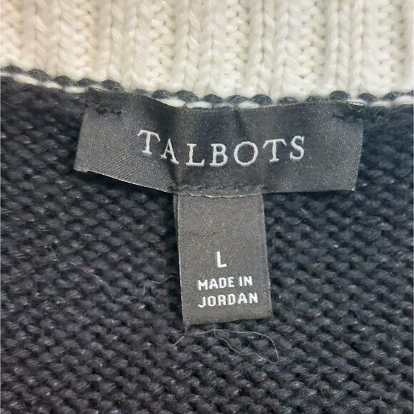 Talbots Linen Blend Sweater Vest Women's Size Large Black Cream Trim Tight Knit - Picture 4 of 7